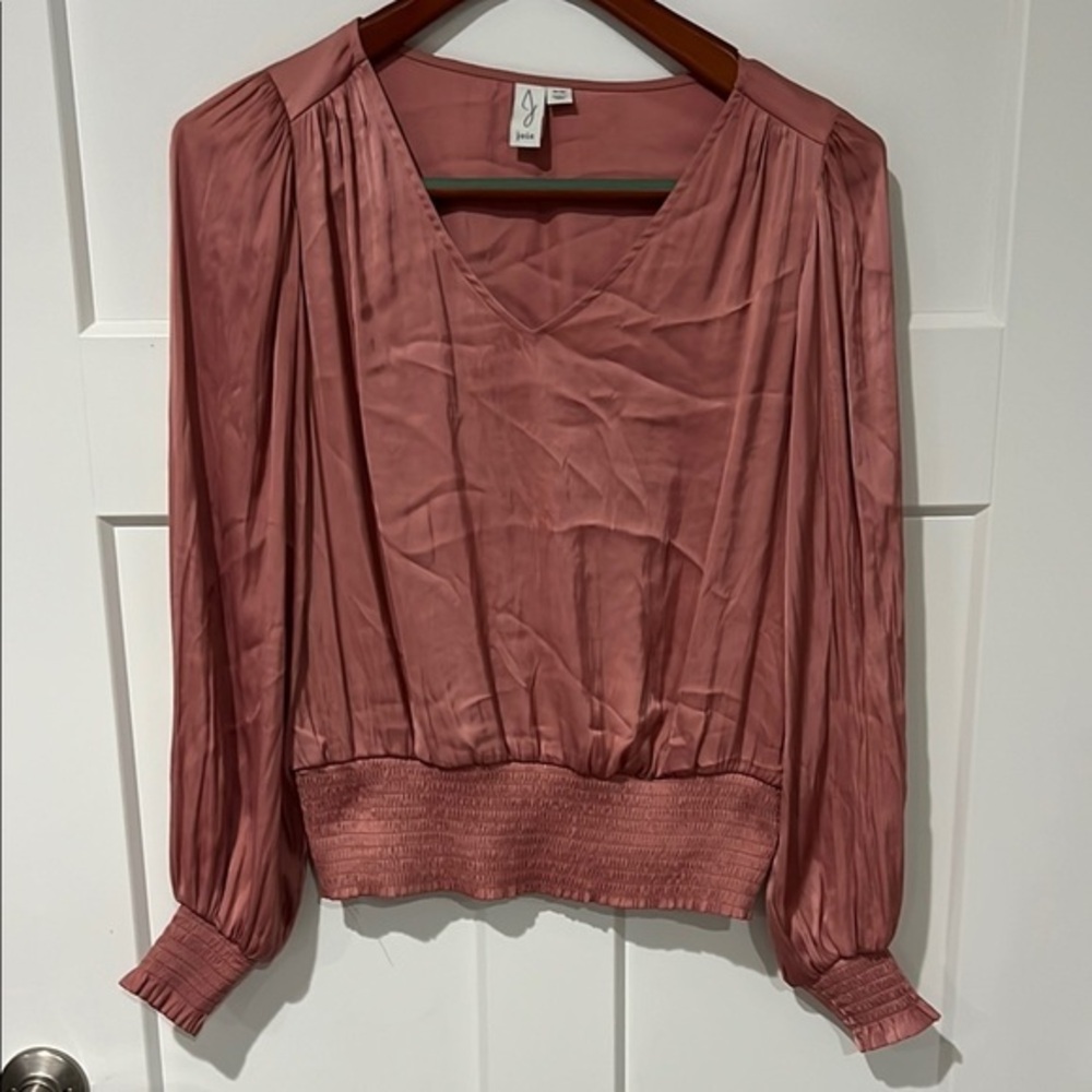 Joie Satin Smocked V-Neck Women's Blouse Sz m